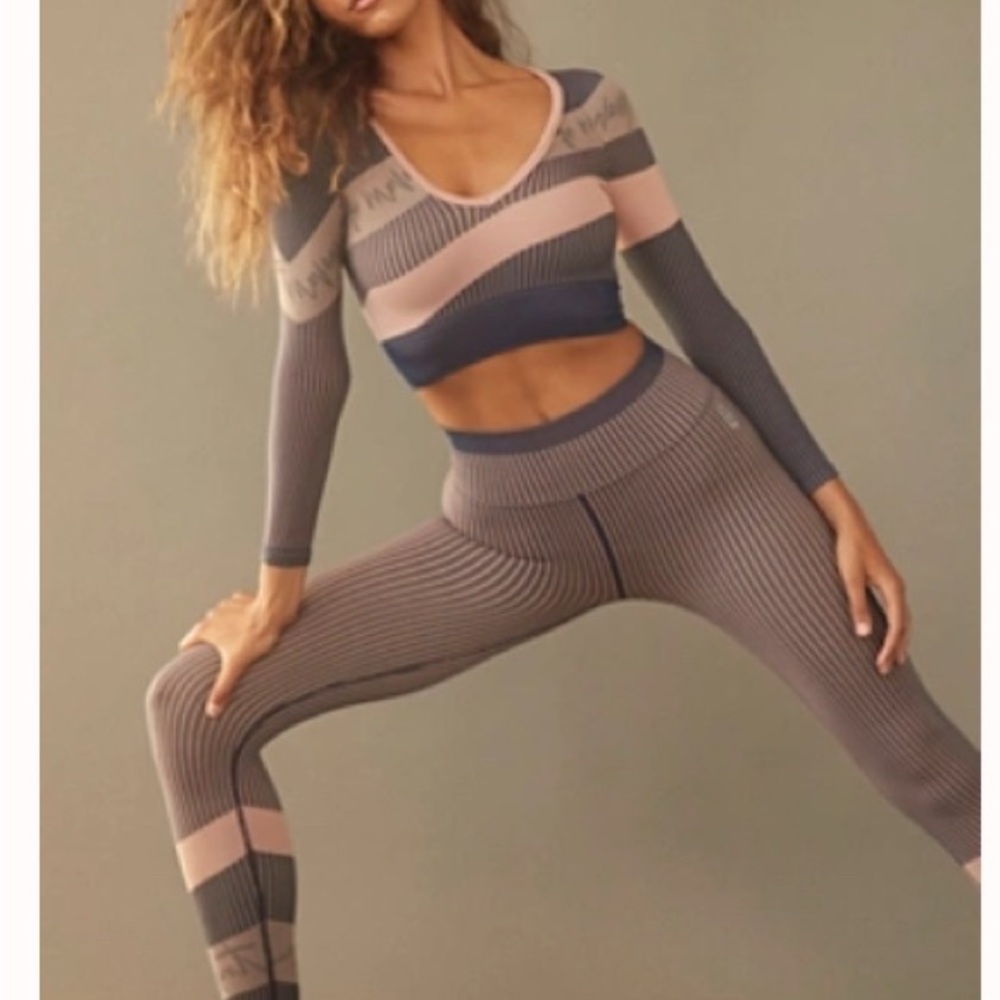 Free People Striped Long Sleeve Crop Top and Leggings Set